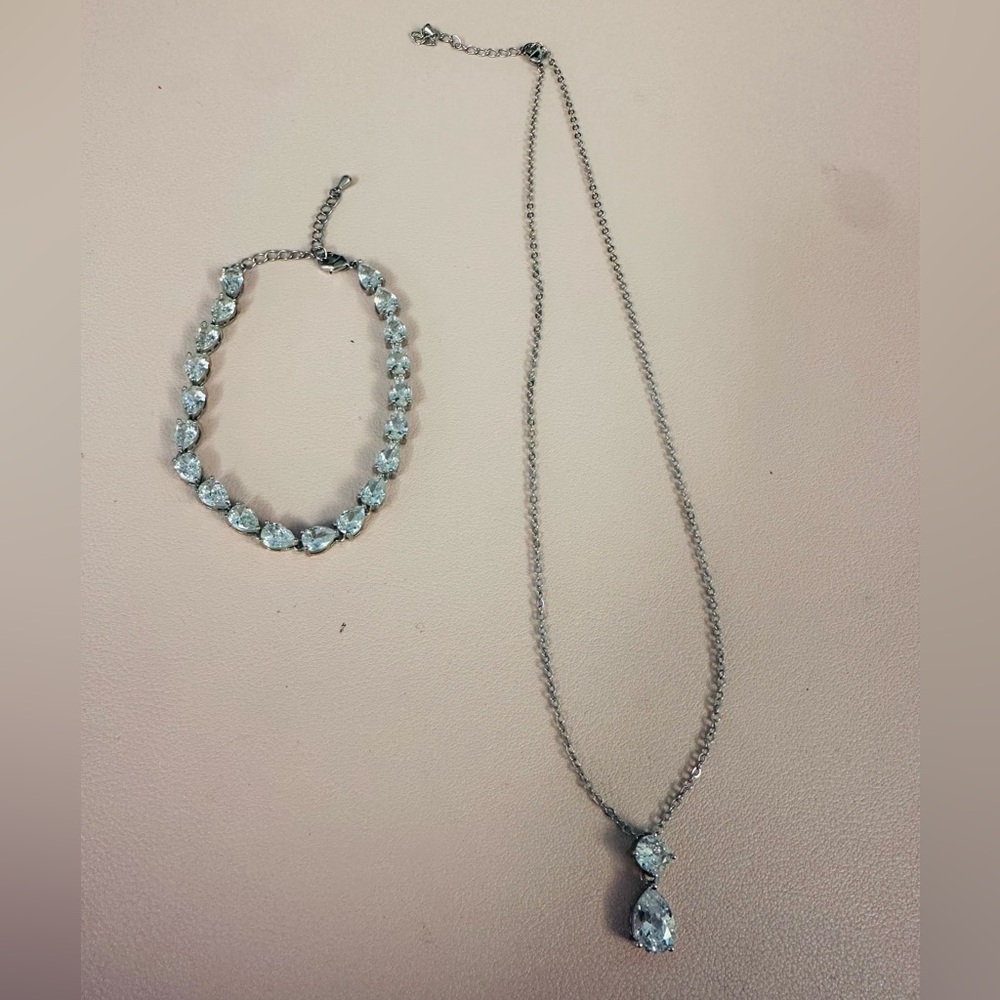 Silver-Tone Crystal Necklace and Bracelet Set